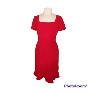ALEX MARIE FIT & FLARE SQUARE NECK SHORT SLEEVE MIDI DRESS RED LINED SIZE 4 EUC